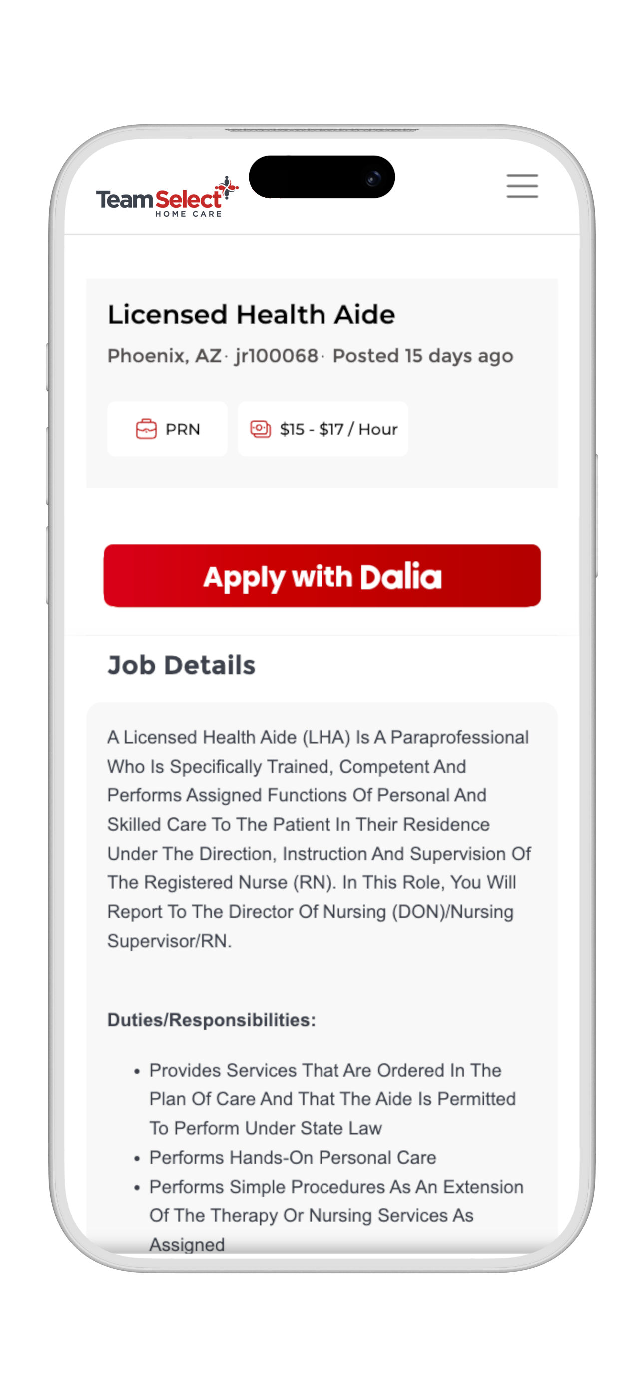 Dalia Apply on a phone