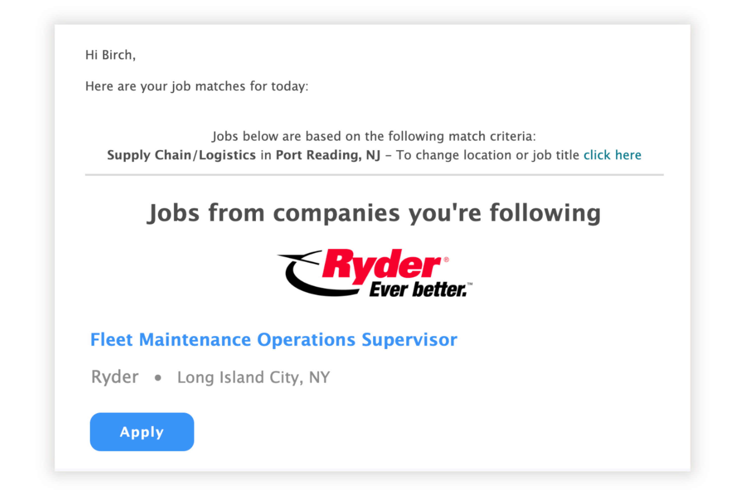 Job alert email sent to a candidate through Dalia